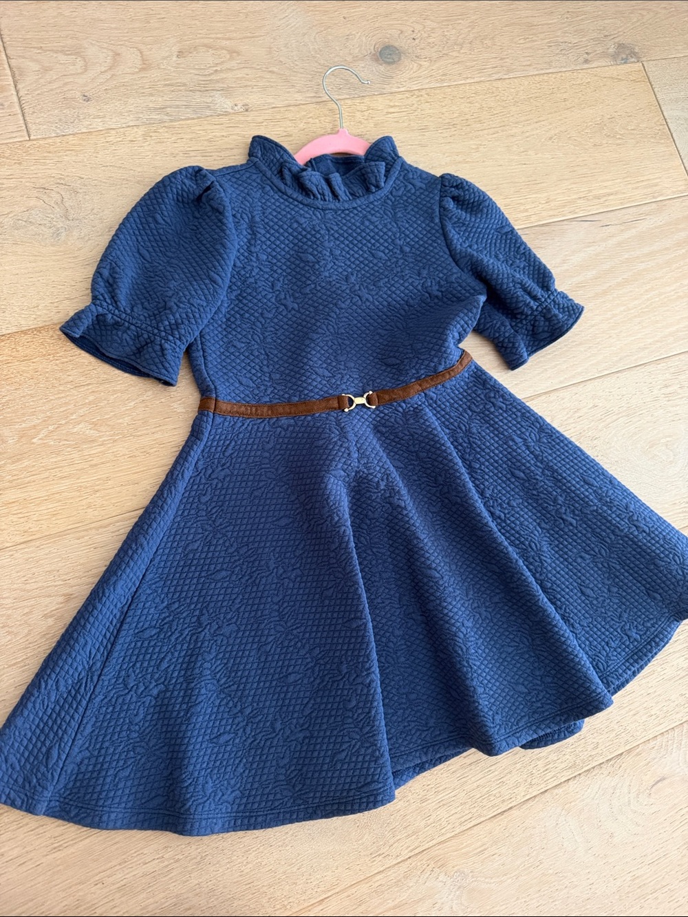 Girls Janie and Jack Navy Textured Fit-and-Flare Dress with Belt size 7